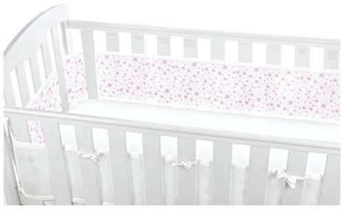 BreathableBaby Mesh Cot Bed Liner – Classic Collection – Fits 4 Sides – Safe Anti-Bumper Design – Twinkle Pink